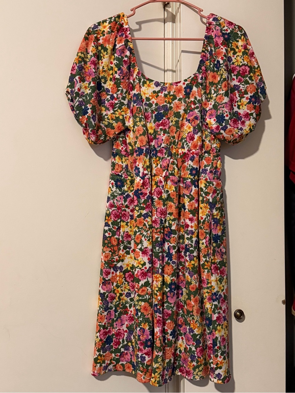 Floral Puff-Sleeve Women Dress in Multi-Color
